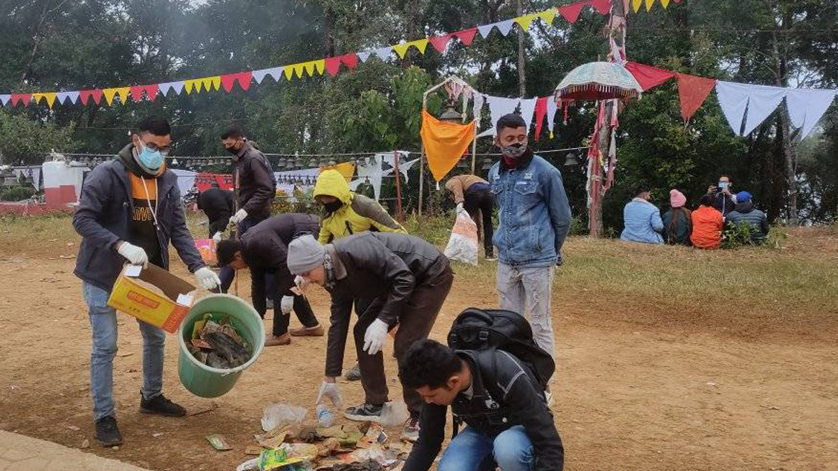 नेवि संघले सफा गर्‍याे मालिकार्जुन मन्दिर परिसर